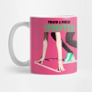 Female sprinter runner in the starting blocks Mug